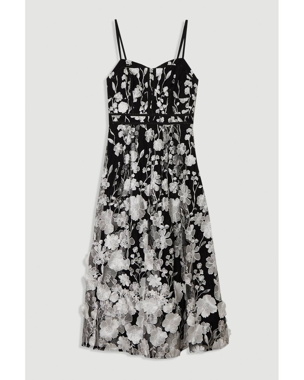 Karen Millen White Floral Applique Corset Detail Woven Midi Dress