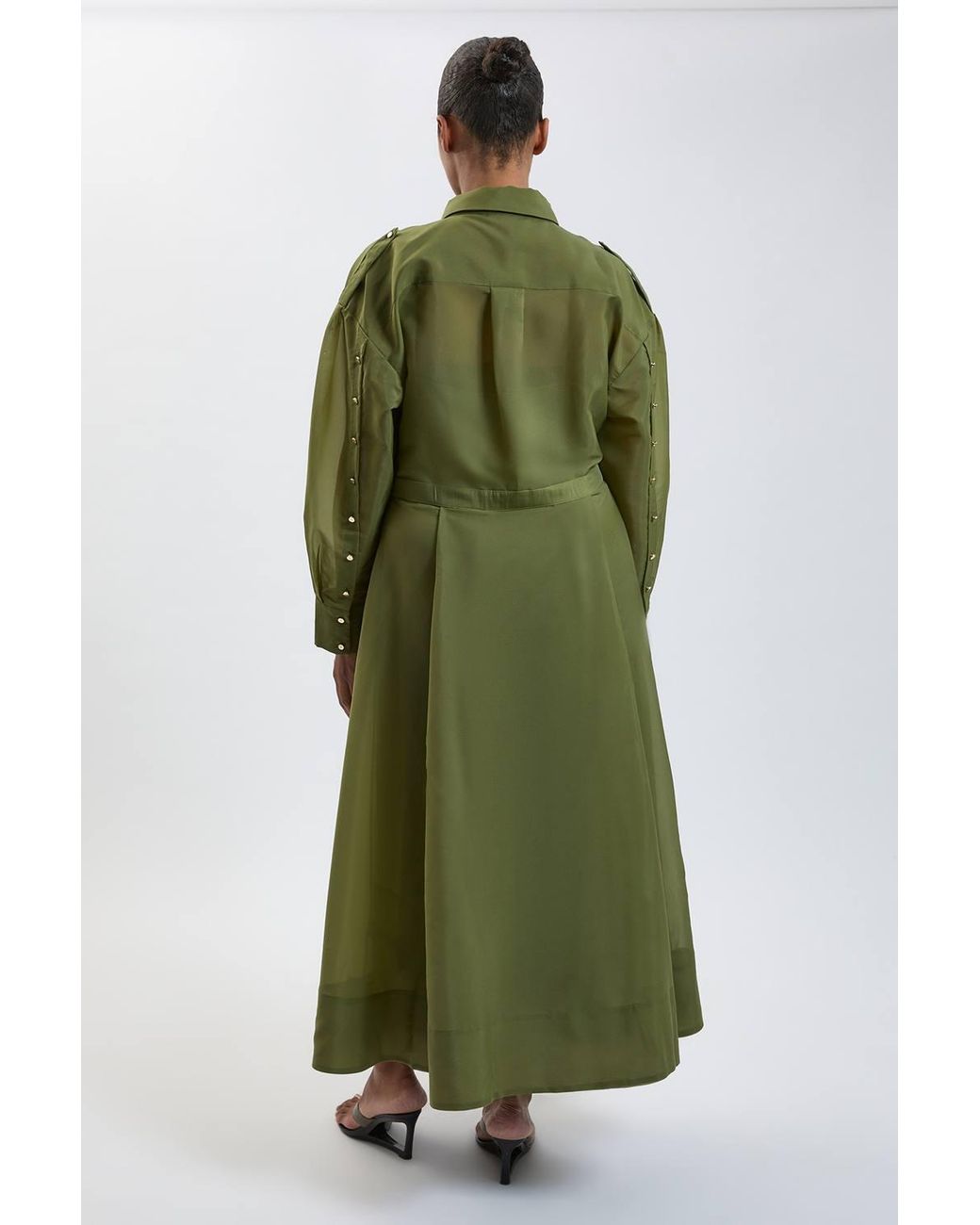 Karen Millen Green Plus Size Trim Detail Organdie Midi Shirt Dress