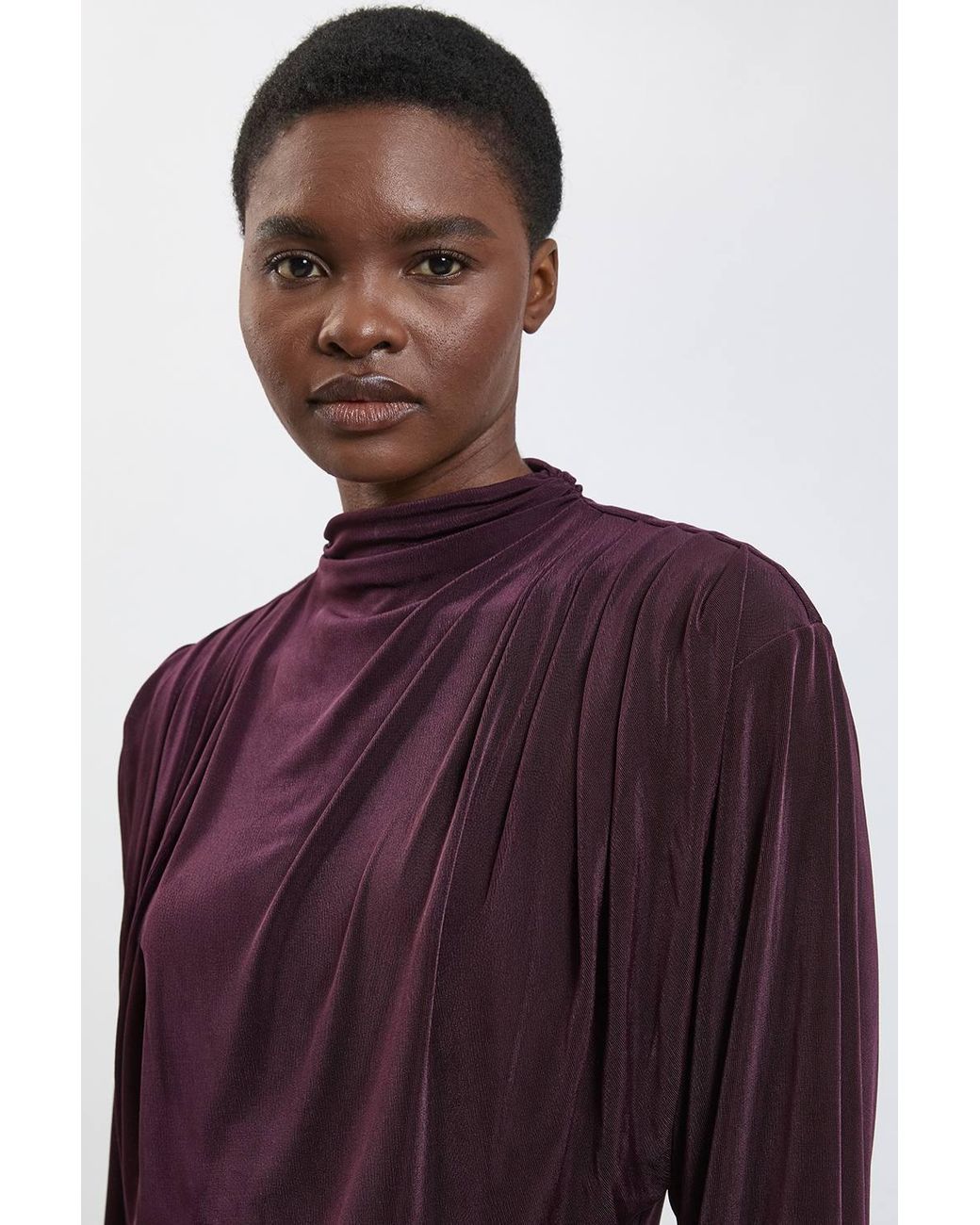 Karen Millen Purple Petite Drapey Crepe Ruched Detail Maxi Dress
