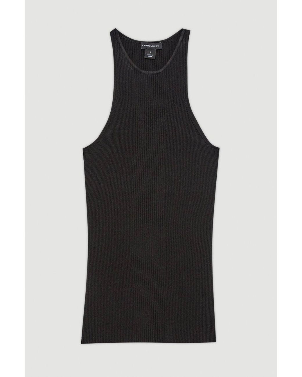 Karen Millen Black Viscose Blend Rib Knit Racer Vest Top