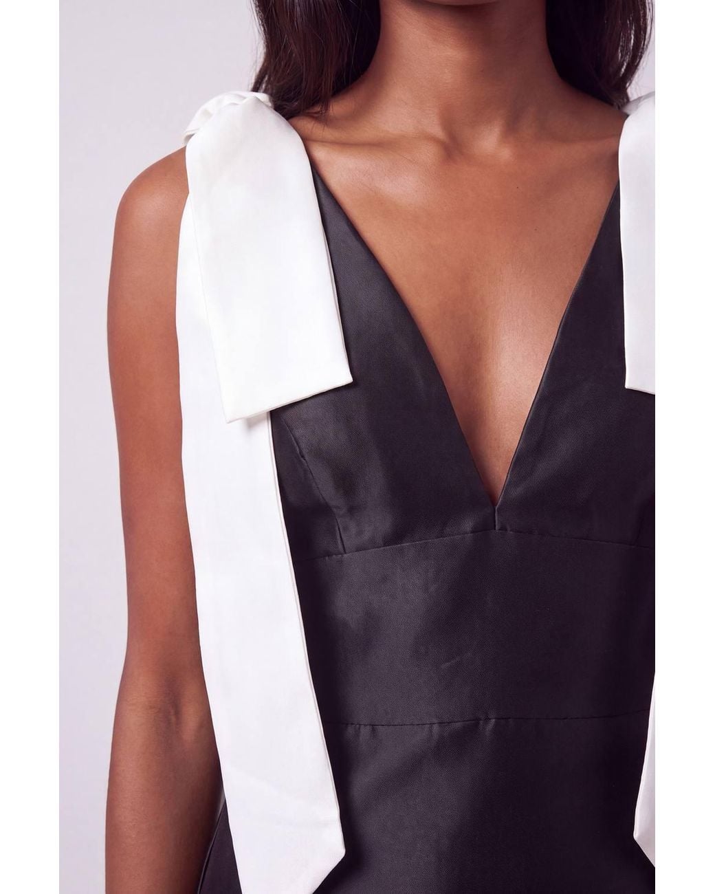 Karen Millen Purple Contrast Tie Shoulder Twill Mini Dress