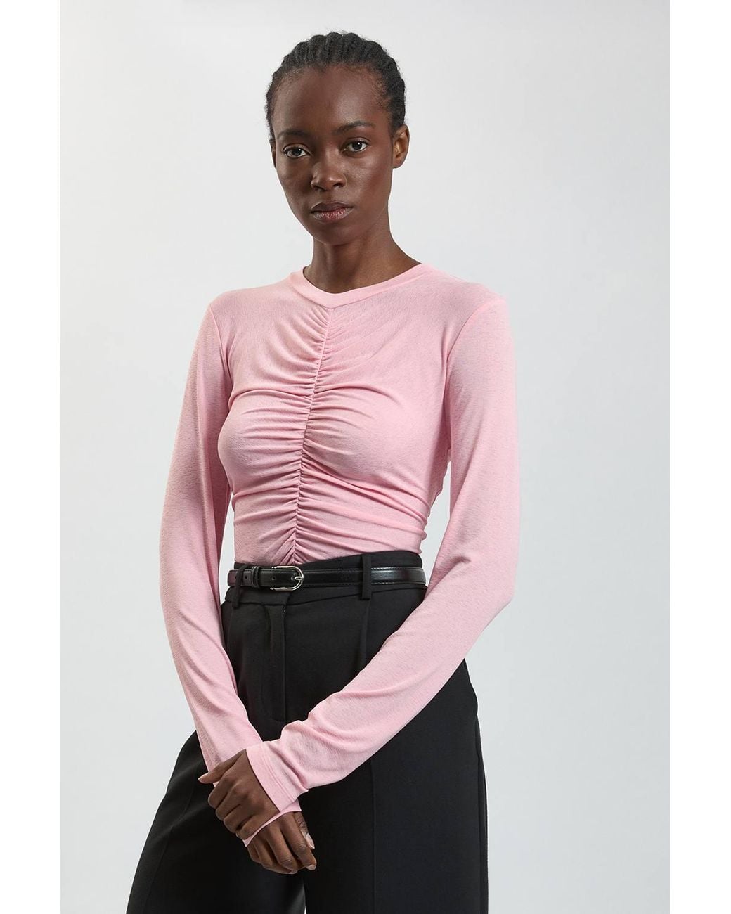 Karen Millen Pink Crepe Jersey Ruche Front Top