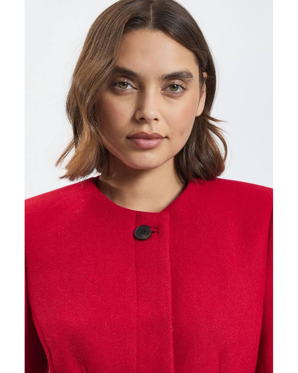 Karen Millen Wool Blend Belted Collarless Tailored Coat