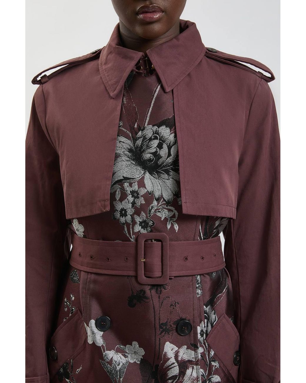 Karen Millen Blue Jacquard Mix Trench Coat