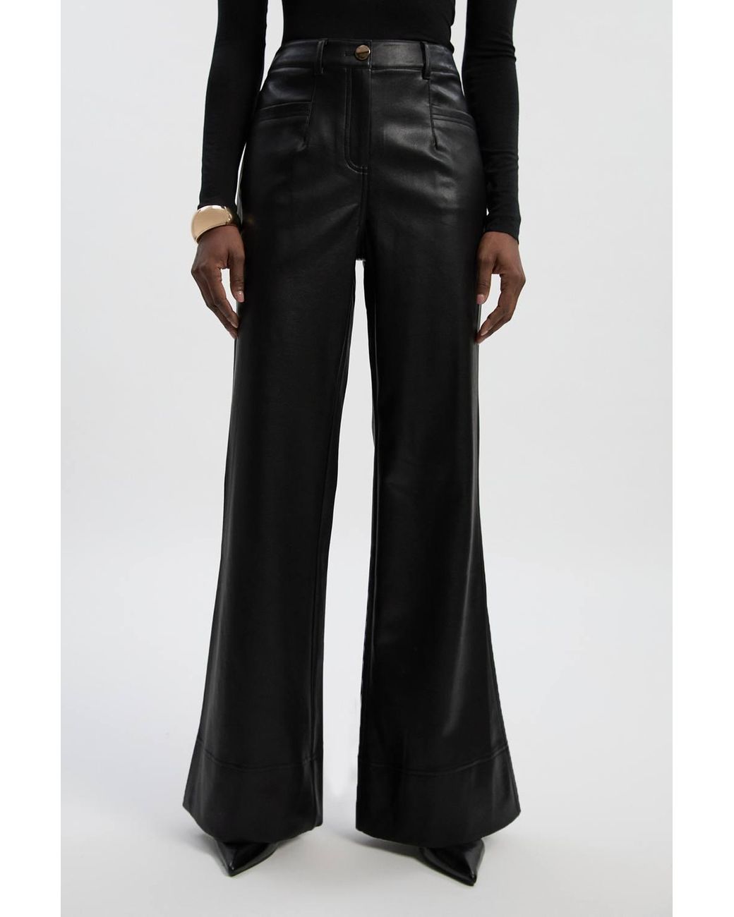 Karen Millen Black Faux Leather Tailored Kickflare Trouser