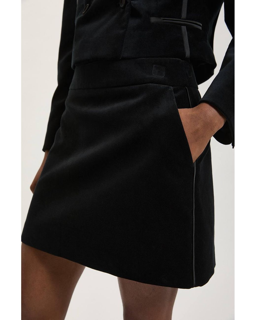 Karen Millen Black Tailored Velvet Mini Skirt