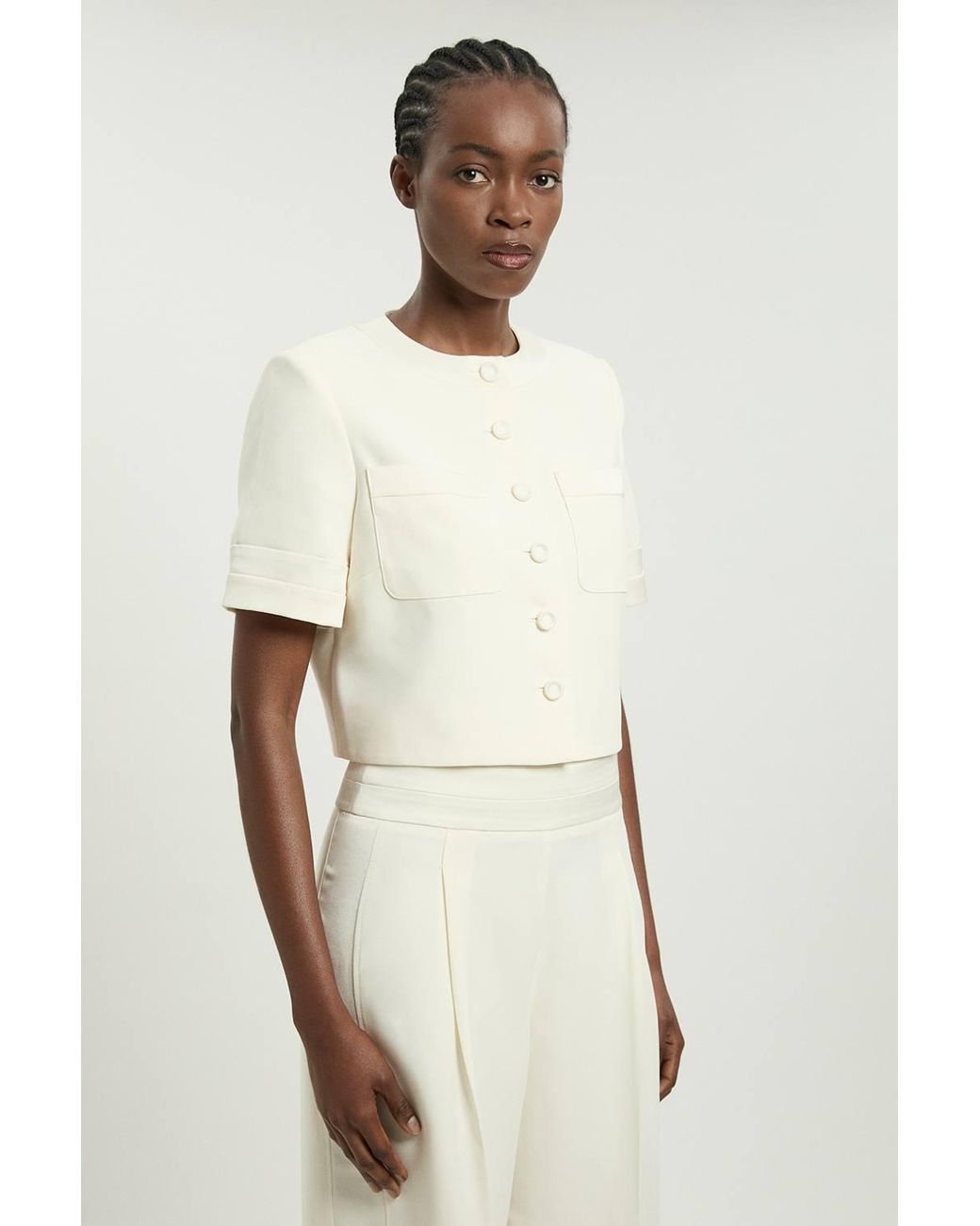 Karen Millen Natural Petite Satin Tux Short Sleeve Tailored Jacket