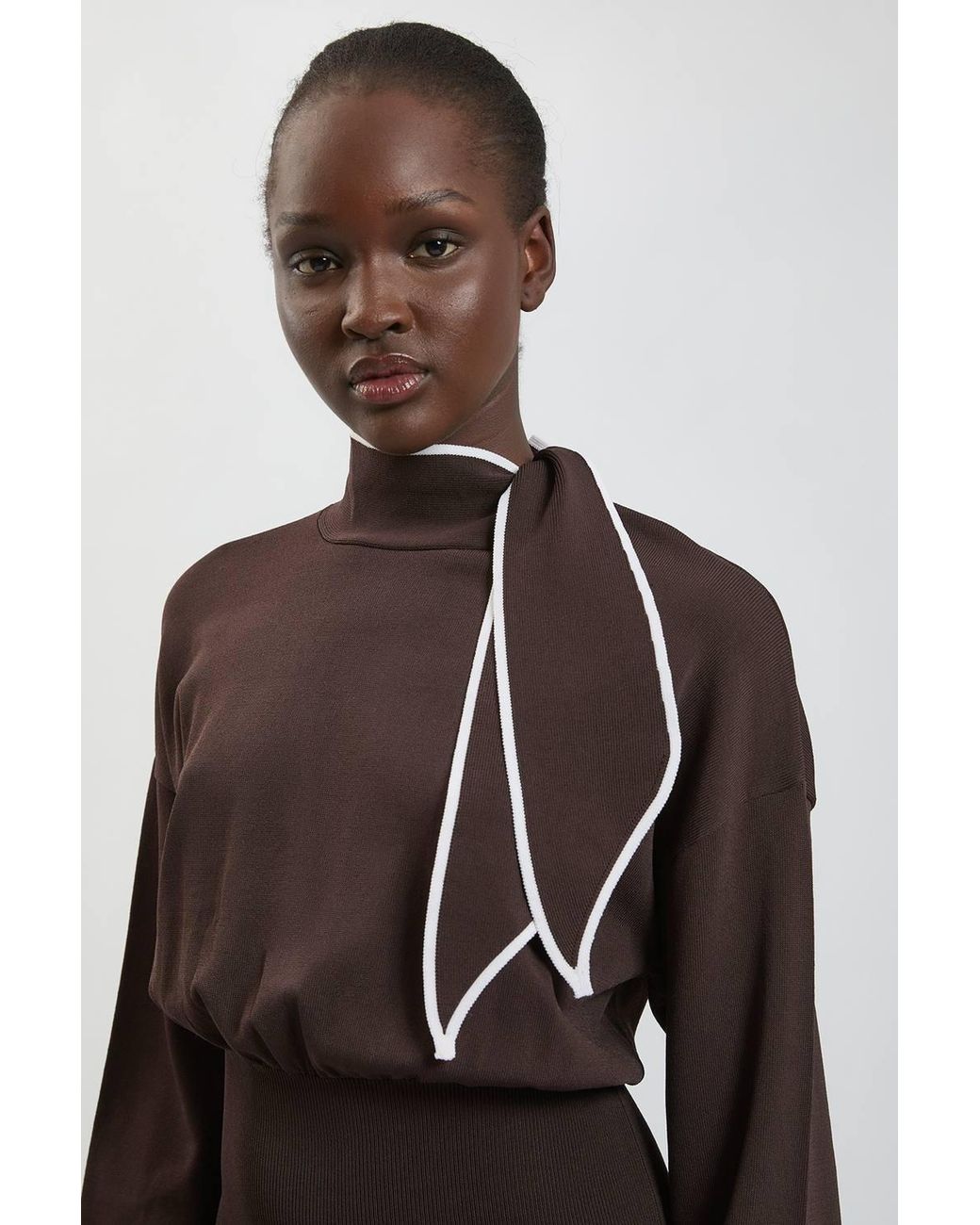 Karen Millen Brown Knitted Neck Tie Detail Midi Dress