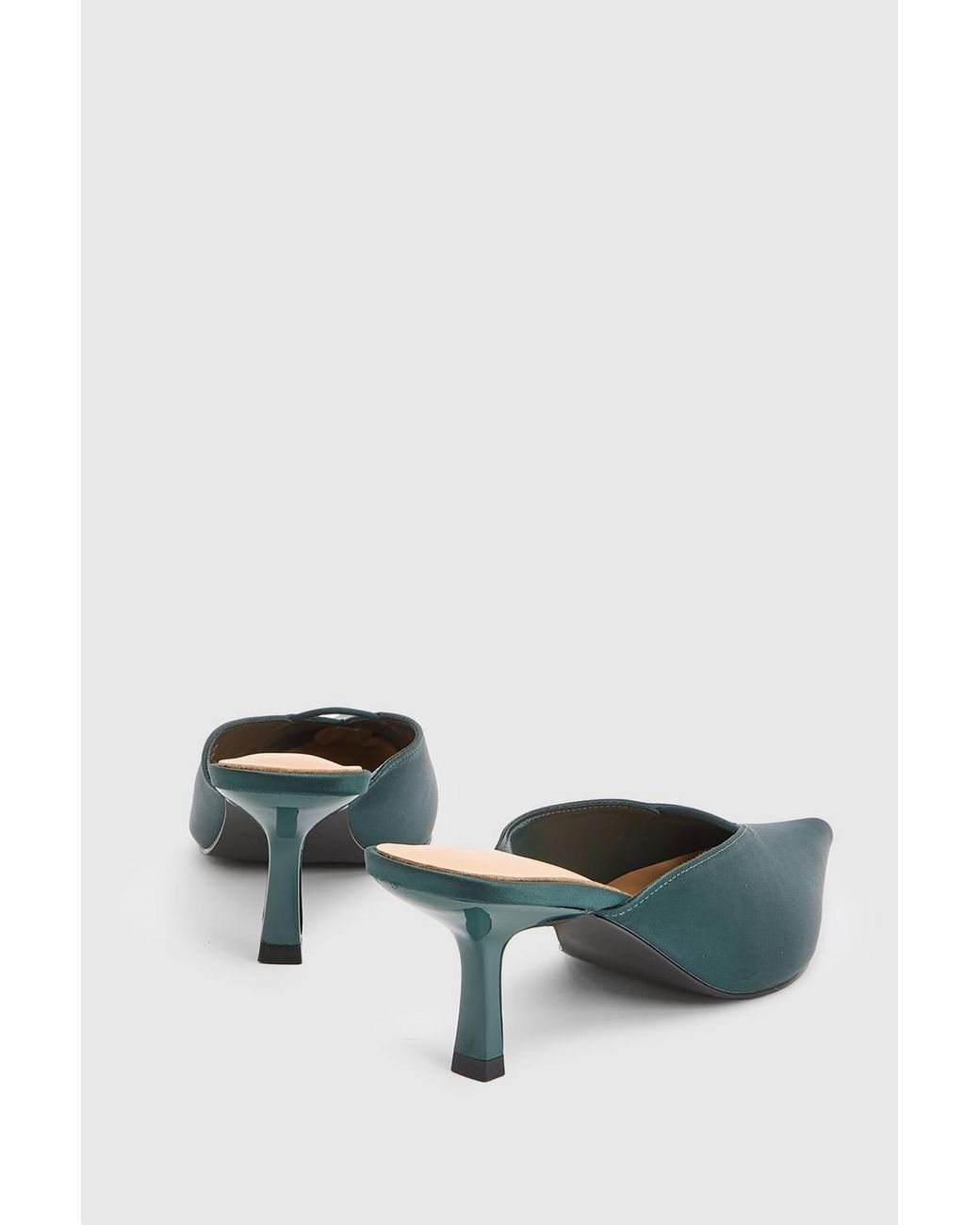 Karen Millen Green Satin Closed Toe Heeled Mules