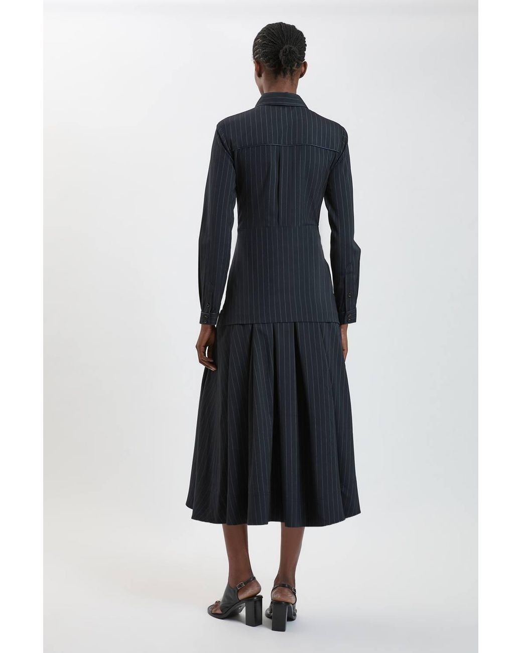 Karen Millen Blue Tailored Pinstripe Collared Maxi Dress