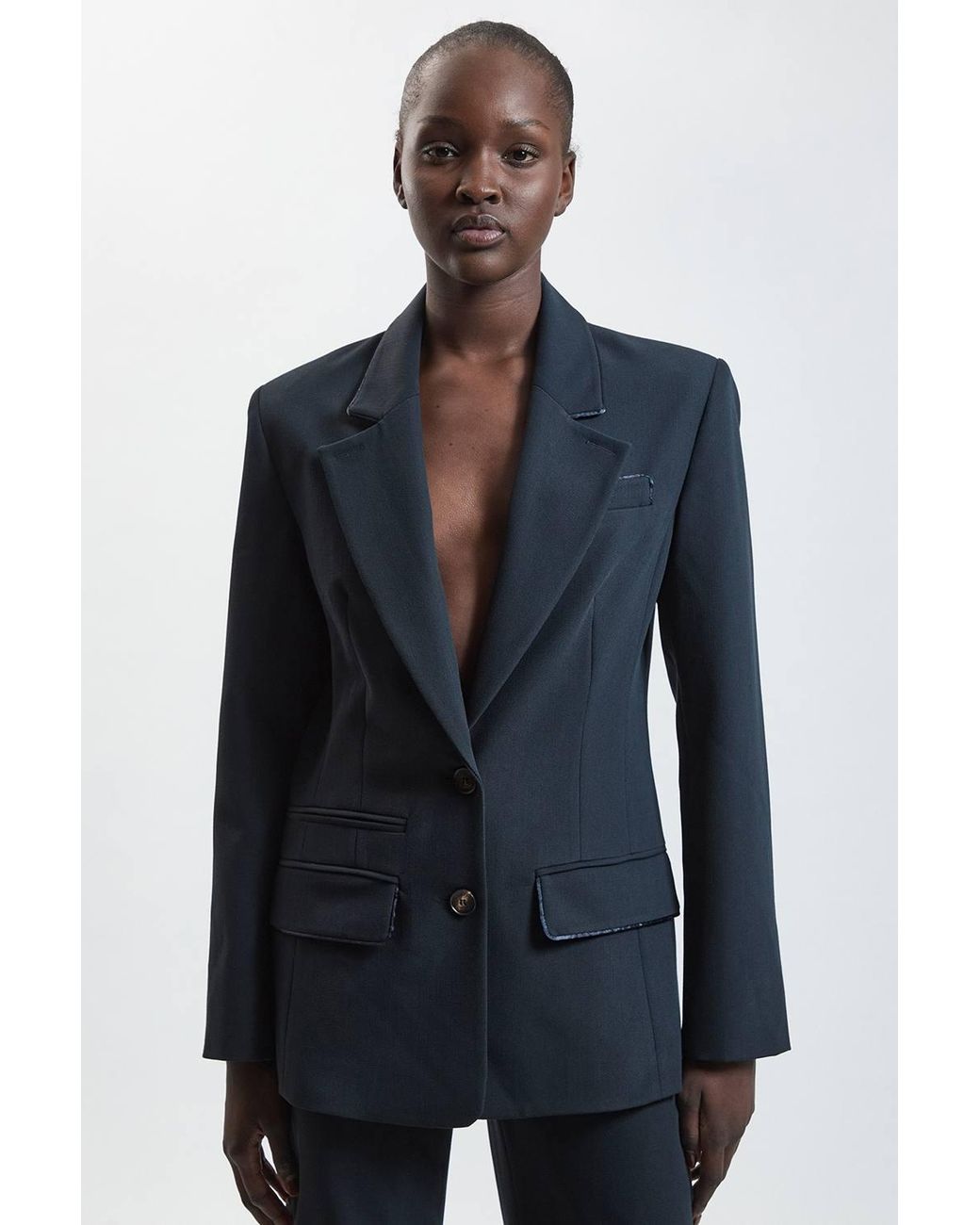 Karen Millen Blue Tailored Stretch Single Breasted Blazer