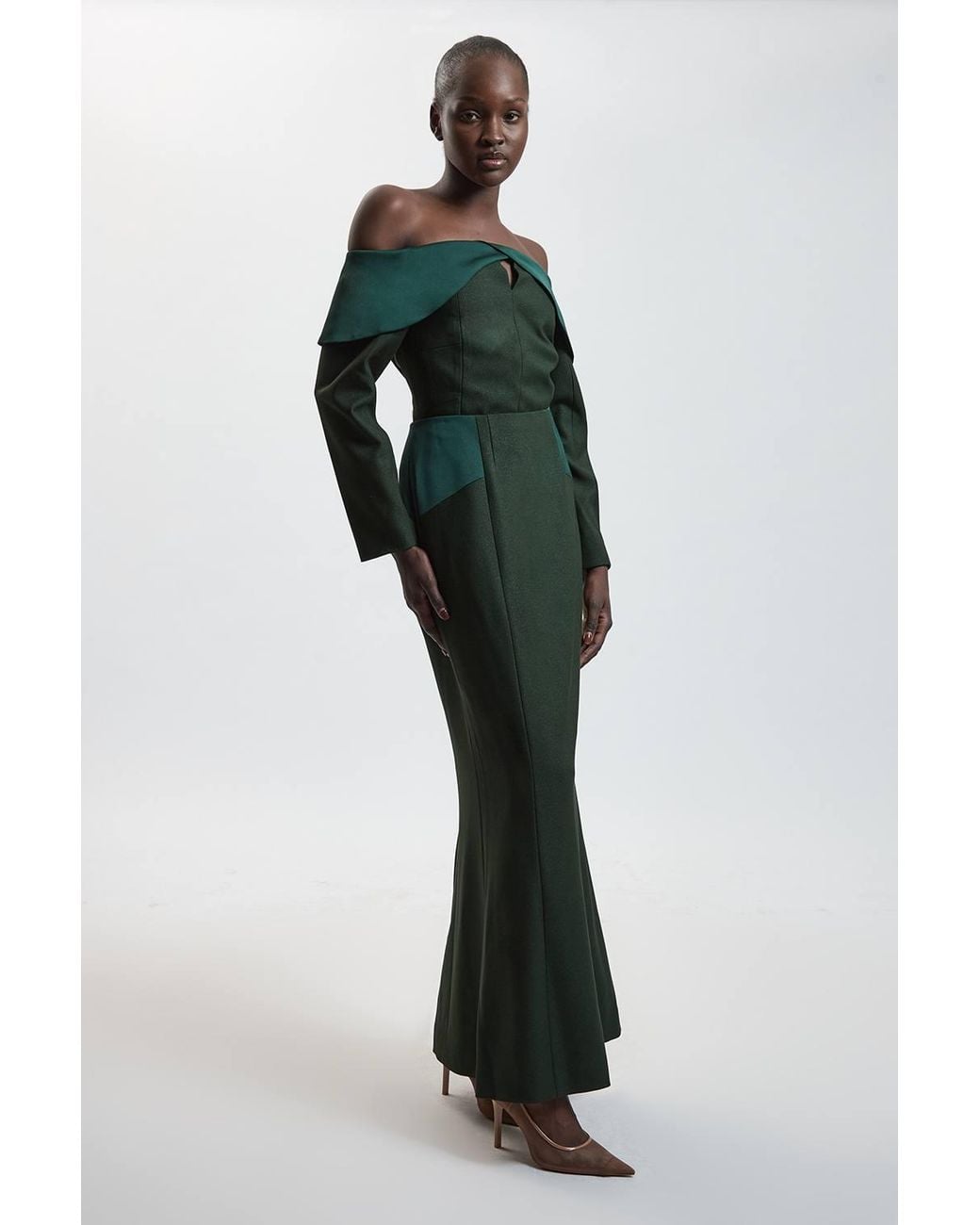 Karen Millen Green Asymmetric Bardot Tailored Jacket