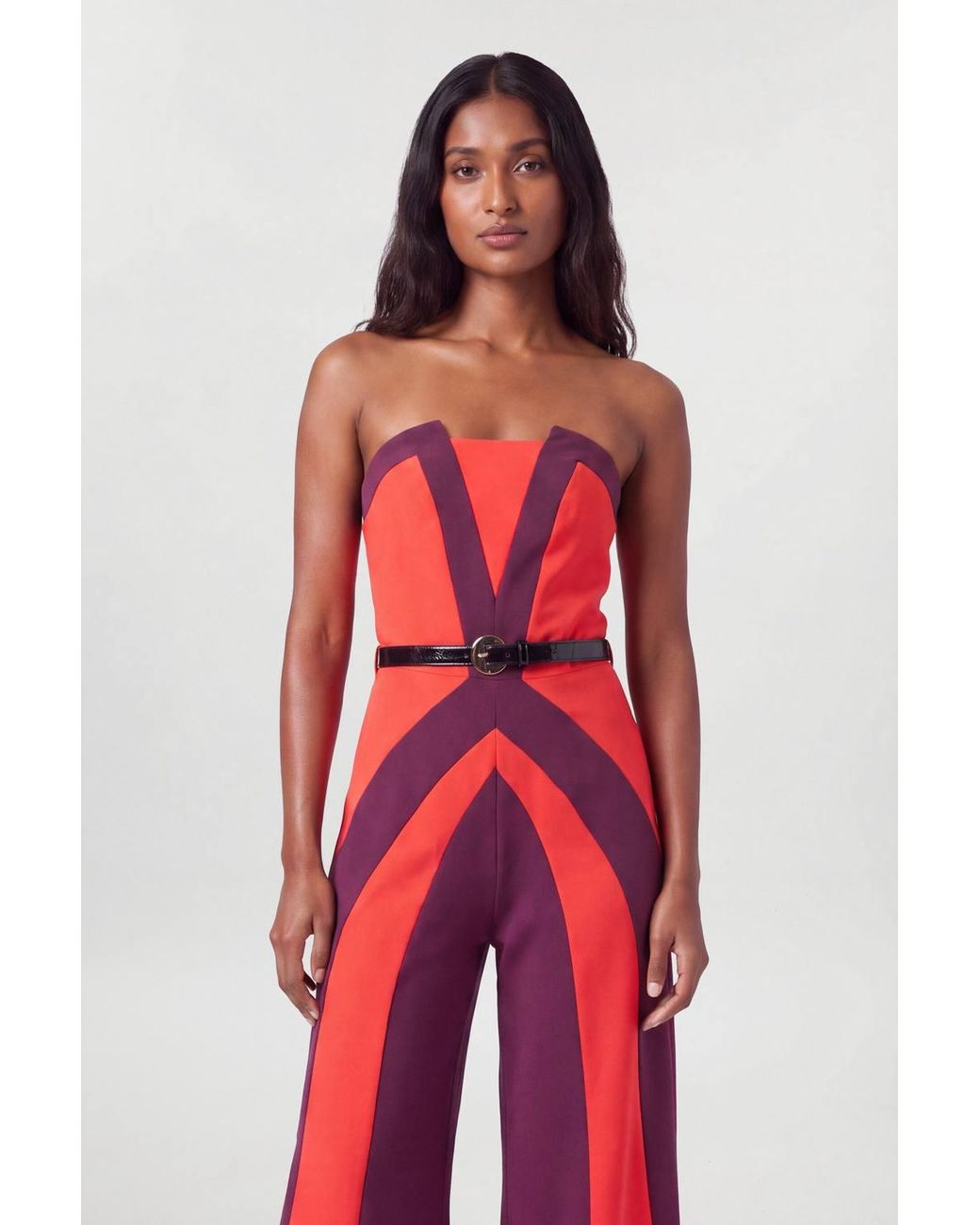 Karen Millen Compact Stretch Colour Block Tailored Bandeau Jumpsuit