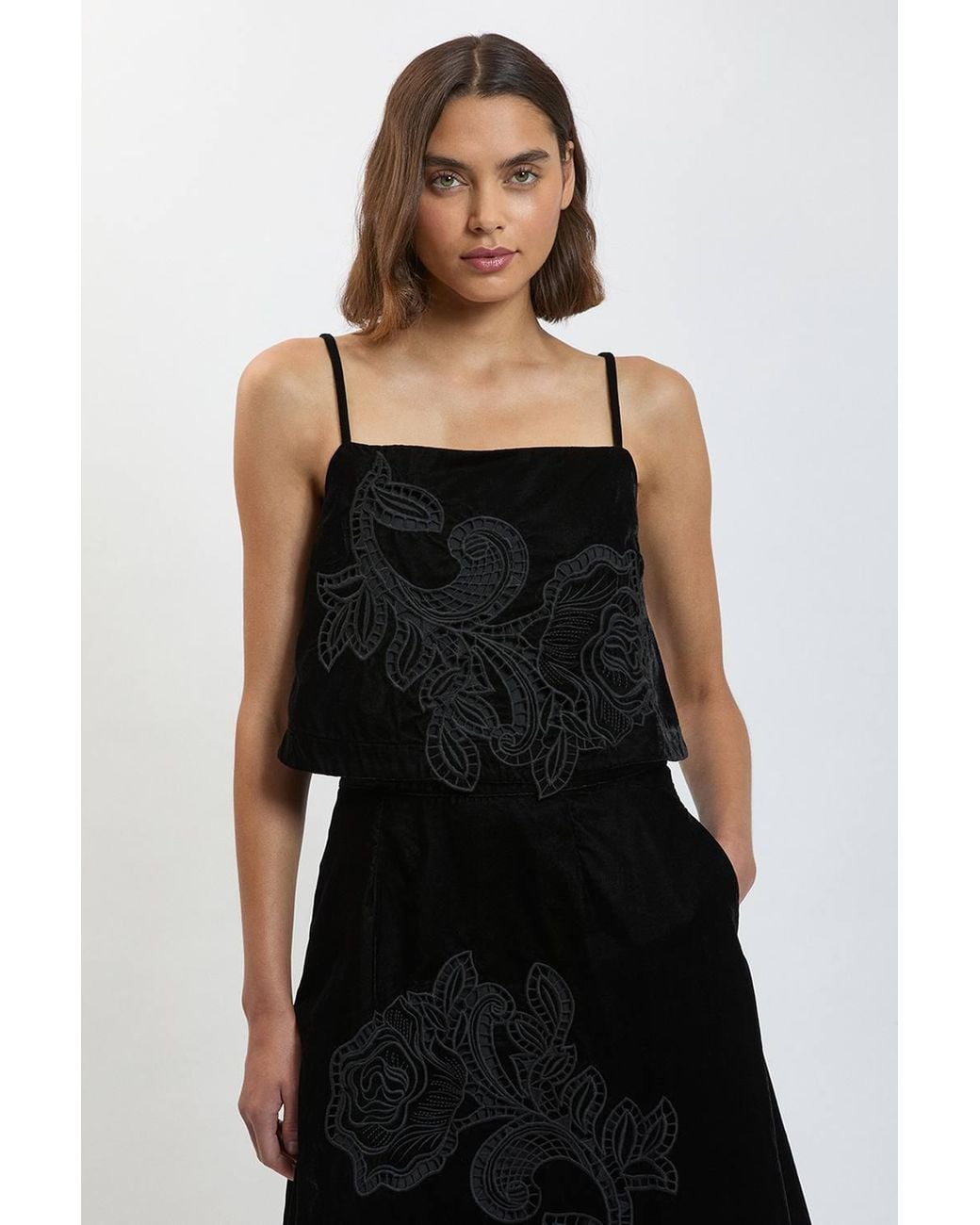 Karen Millen Black Velvet Cutwork Co-Ord Cami Top