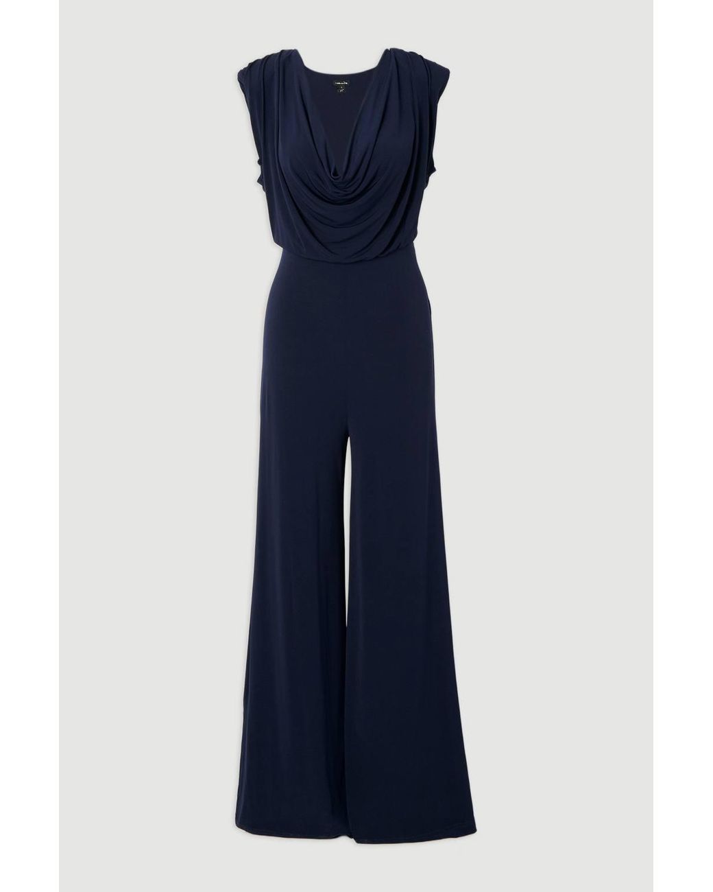 Karen Millen Blue Jersey Crepe Cowl Neck Wide Leg Jumpsuit