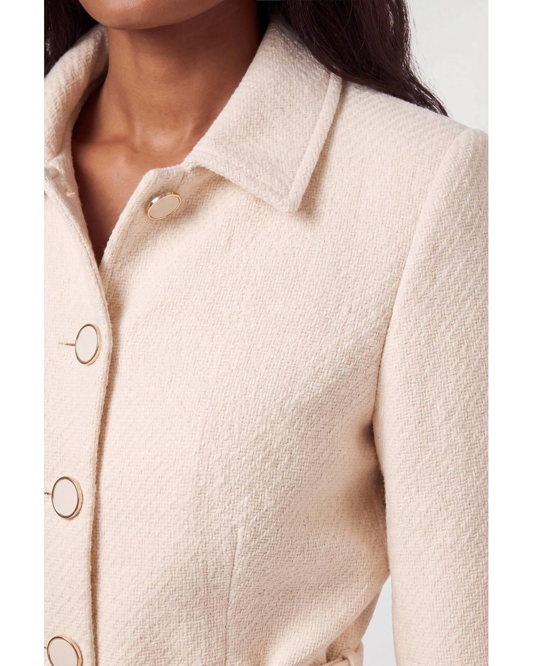 Karen Millen Natural Texture Tweed Detachable Faux Fur Collar Tailored Jacket