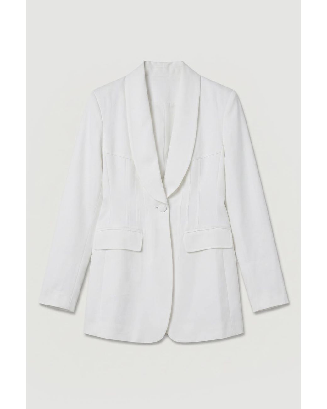 Karen Millen White Structured Satin Viscose Tailored Blazer