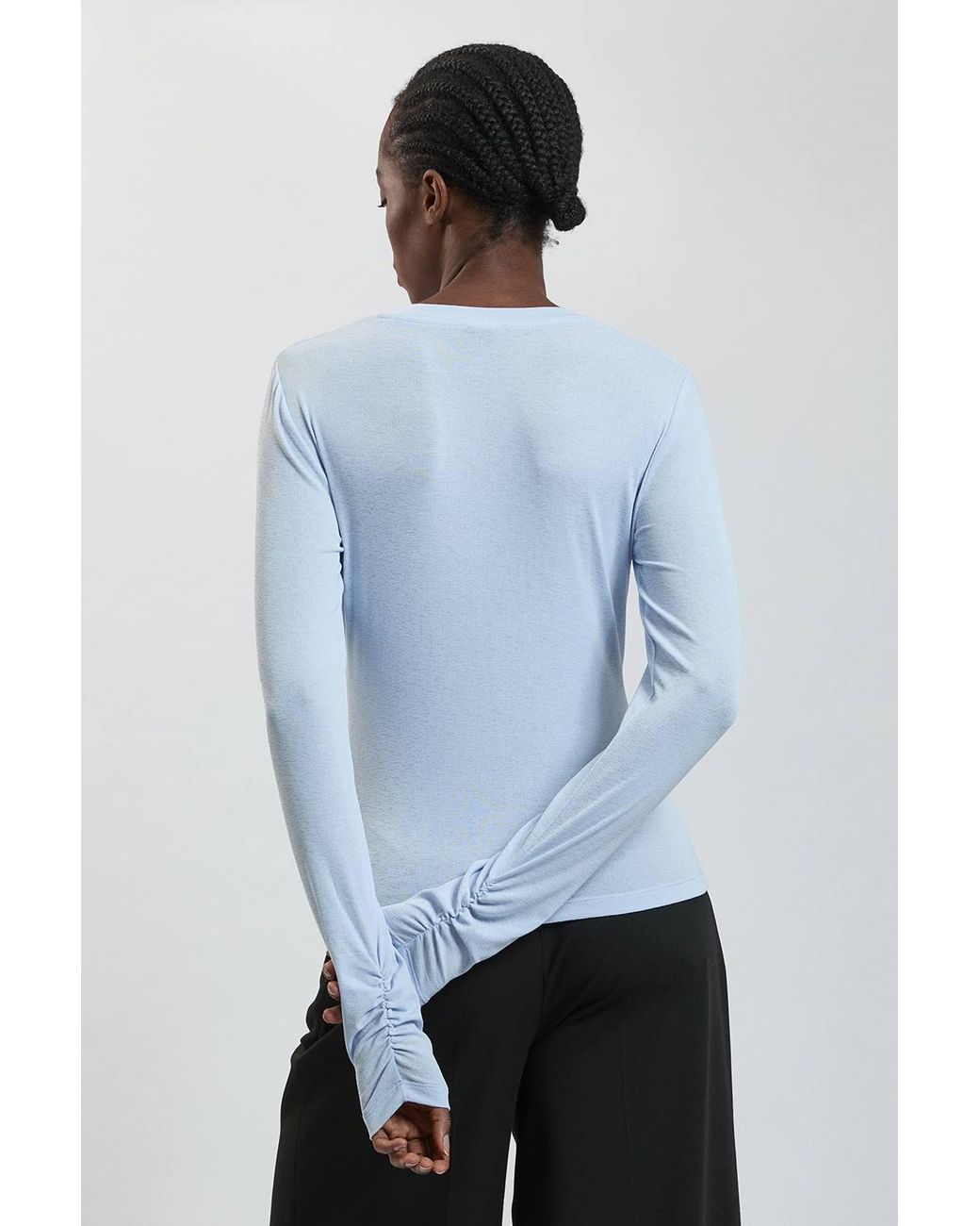 Karen Millen Blue Crepe Jersey Ruche Front Top