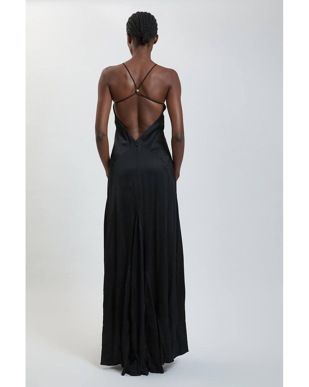 Karen Millen Viscose Satin Cami Slip Midi Dress in Black | Lyst UK