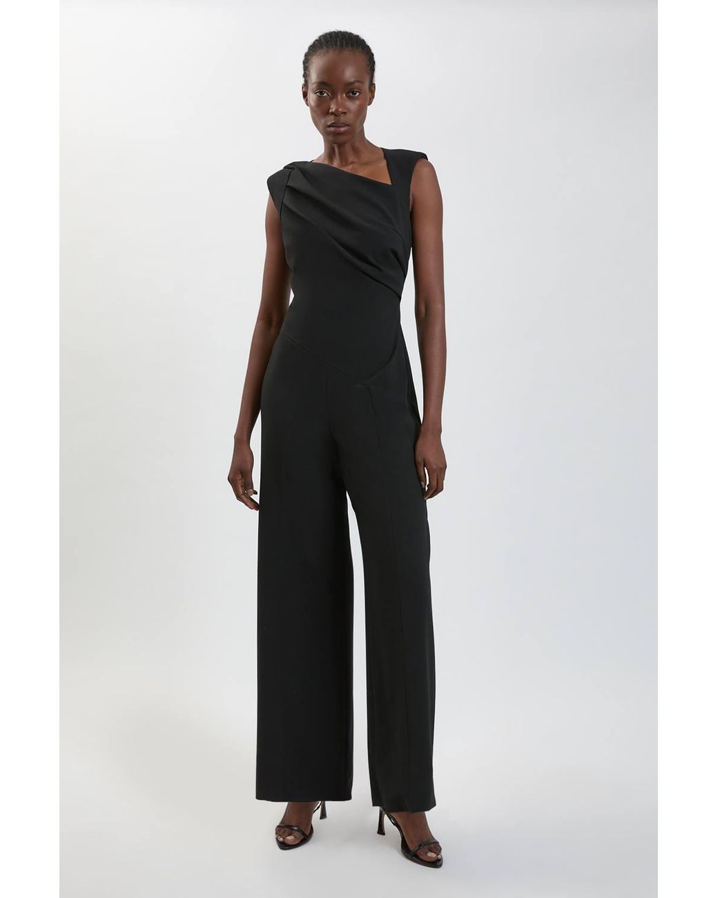 Karen Millen Black Compact Stretch Drape Detail Jumpsuit