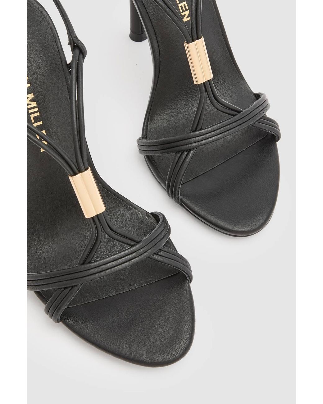 Karen Millen Black Leather Strappy Heeled Sandal