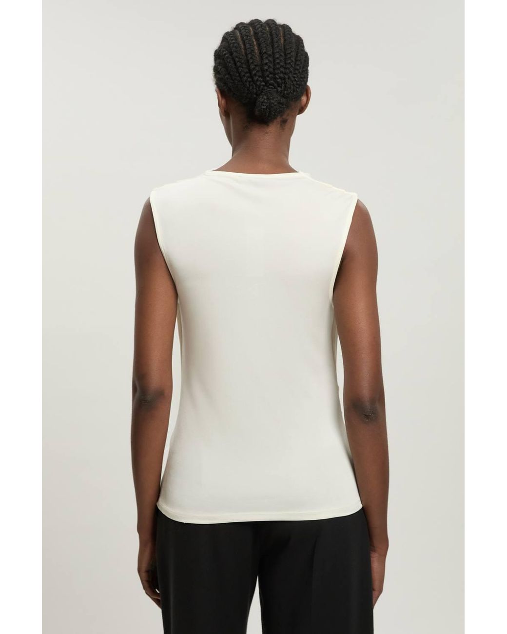 Karen Millen White Asymmetric Drape Viscose Crepe Neck Top With Tie Detail