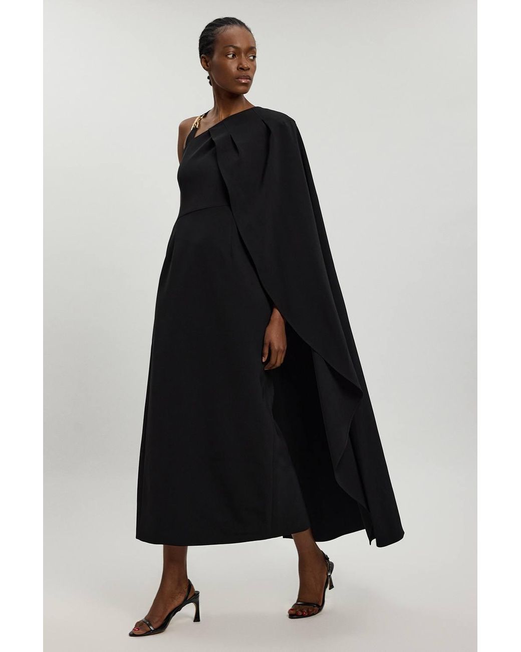 Karen Millen Black Compact Viscose Asymmetric Detail Maxi Dress