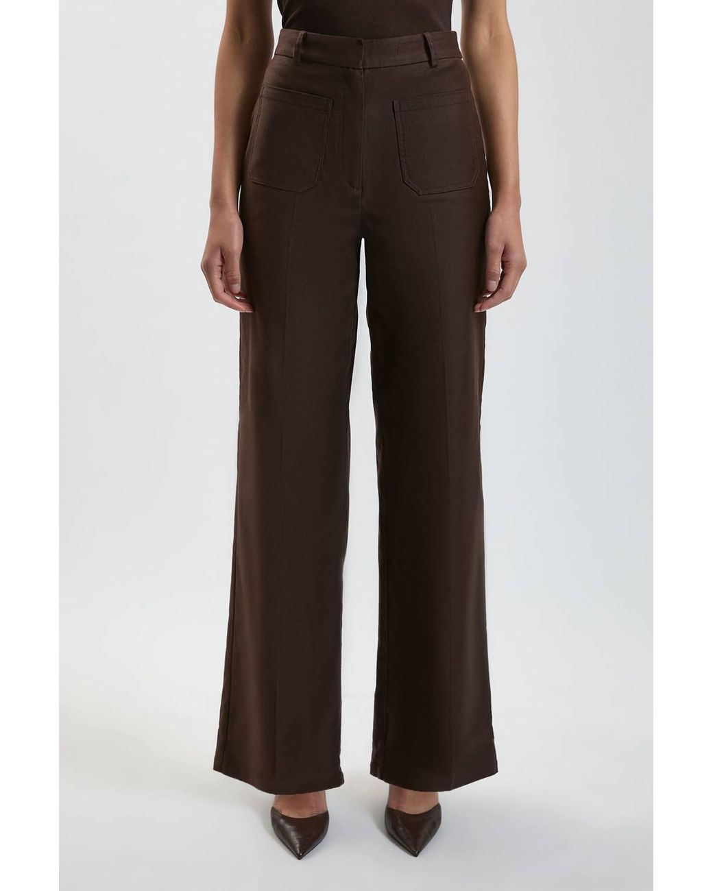 Karen Millen Brown Stretch Twill Tailored Pocket Trouser