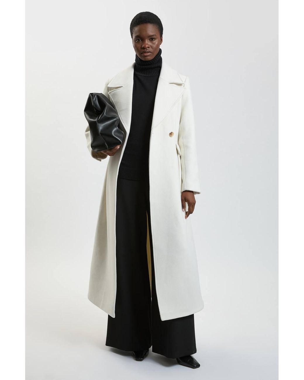 Karen Millen White Wool Tailored Flared Skirt Midi Coat