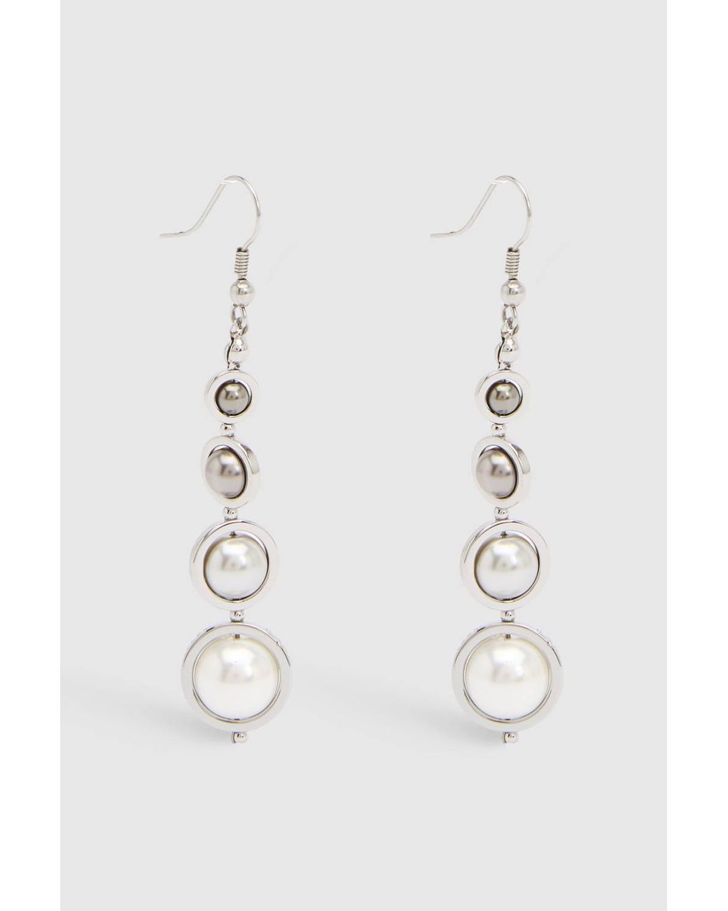 Karen Millen Metallic Logo Pearl Drop Earrings