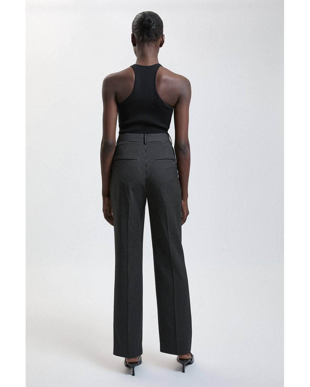 Karen Millen Black Pinstripe Tailored Wide Leg Trouser