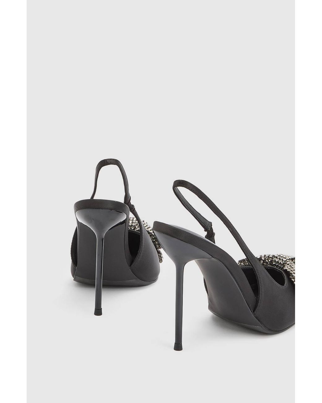 Karen Millen White Satin Embellished Bow Slingback Heeled Shoe