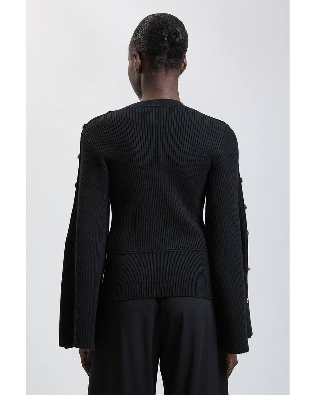 Karen Millen Black Military Button Up Sleeved Knitted Jumper