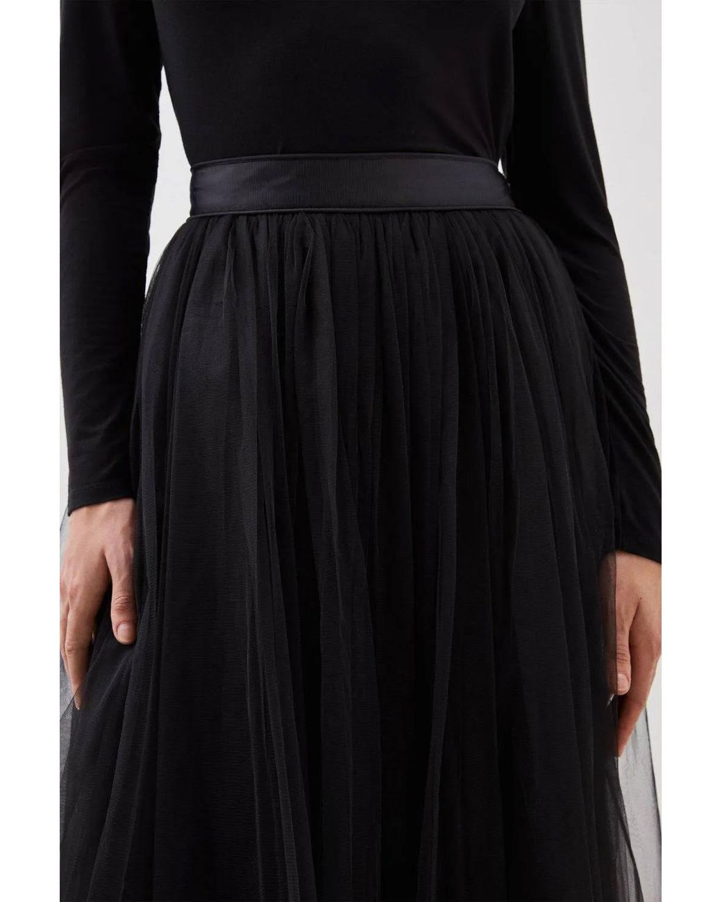 Karen Millen Black Tulle Woven Maxi Skirt