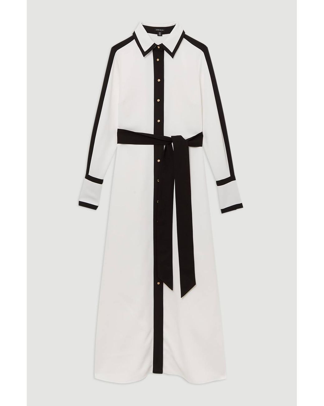 Karen Millen White Forever Colour Block Twill Woven Belted Midi Shirt Dress