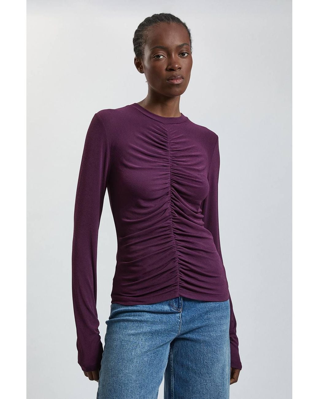 Karen Millen Purple Crepe Jersey Ruche Front Top