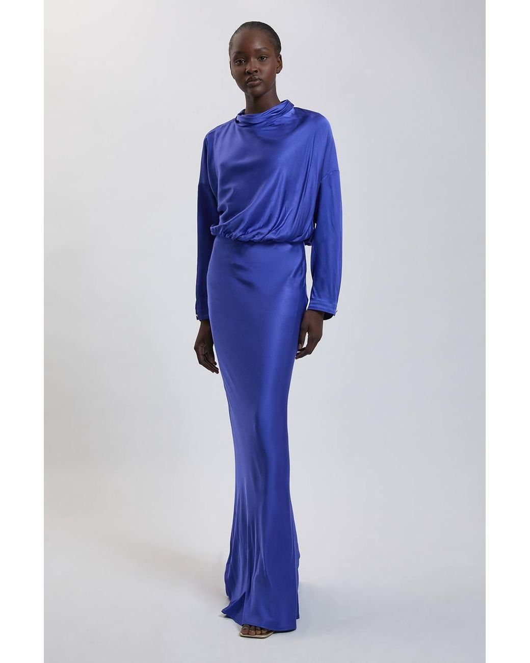 Karen Millen Blue Viscose Satin Cowl Neck Midi Dress