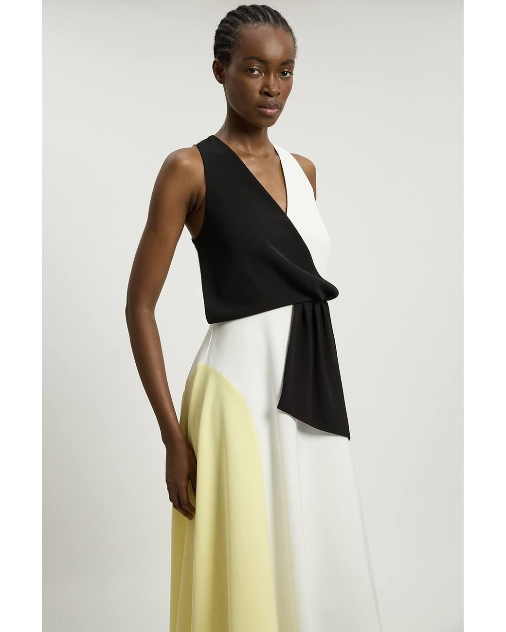 Karen Millen Natural Soft Tailored Colour Block Detail Midi Dress