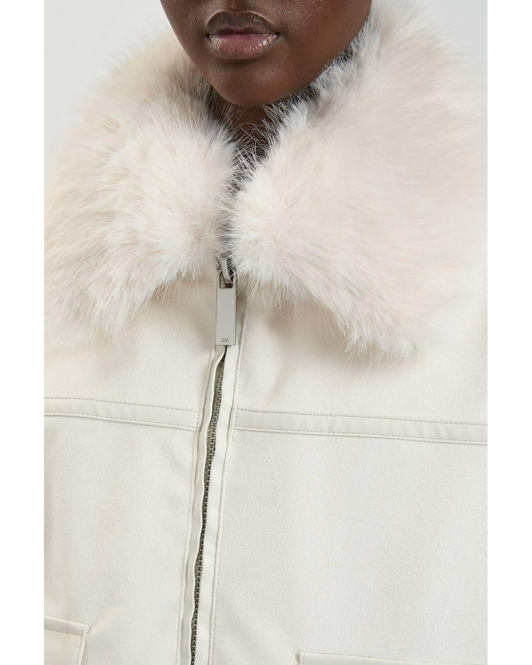 Karen Millen Blue Faux Leather Mix Short Bomber Jacket