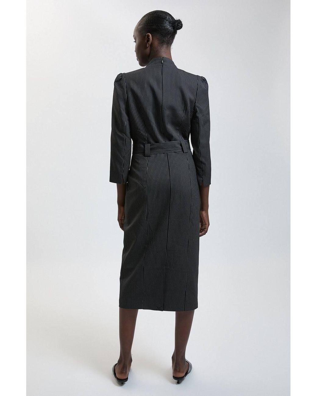 Karen Millen Black Pinstripe Forever Pencil Midi Dress