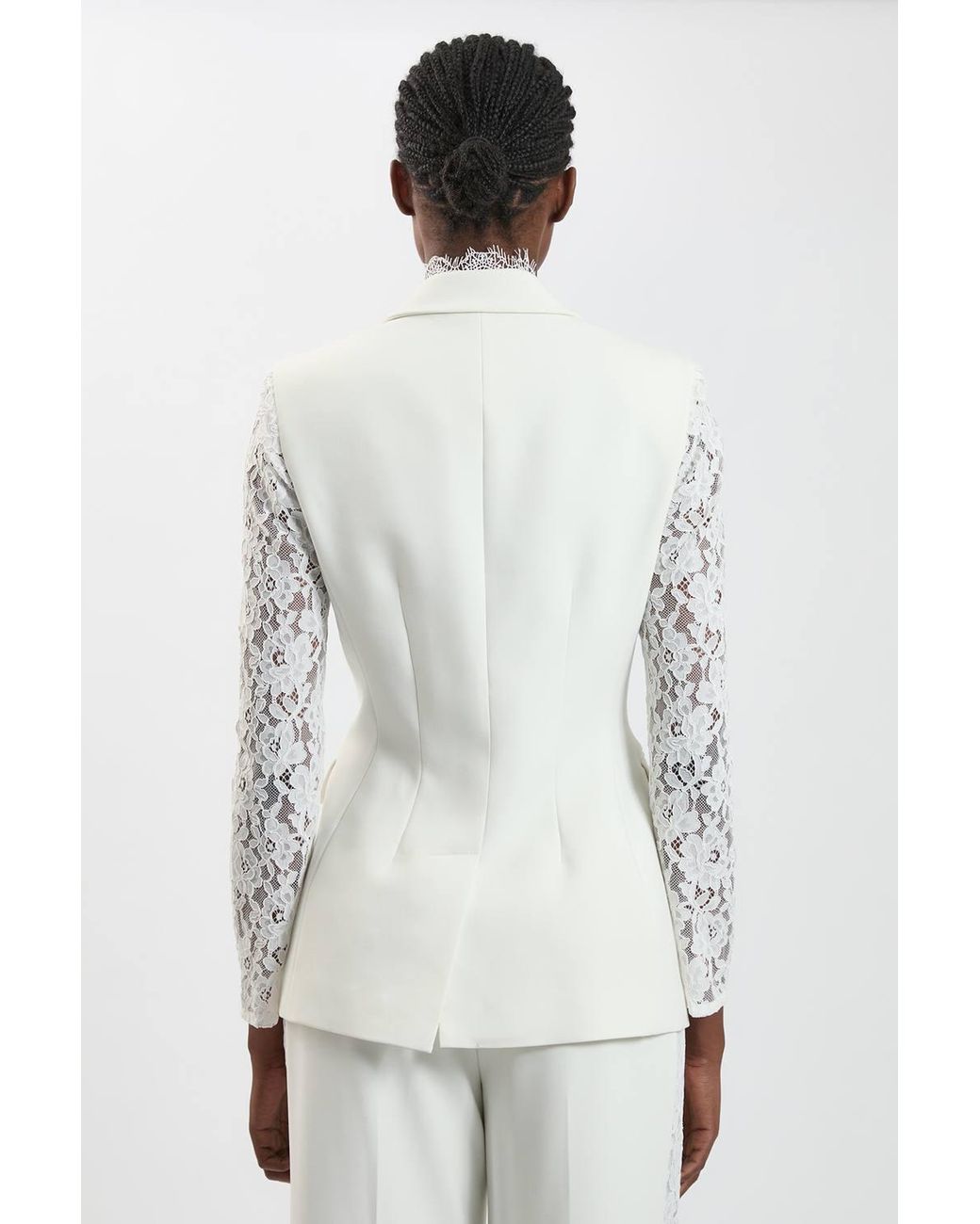 Karen Millen White Compact Stretch Lace Mix Tailored Single Breasted Blazer