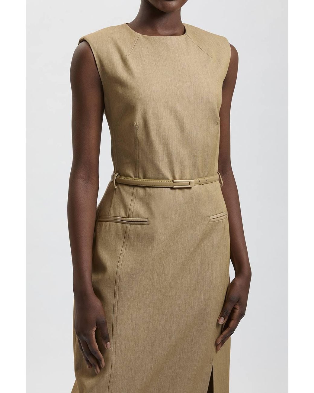 Karen Millen Metallic Tailored Belted Midi Skirt Pencil Dress