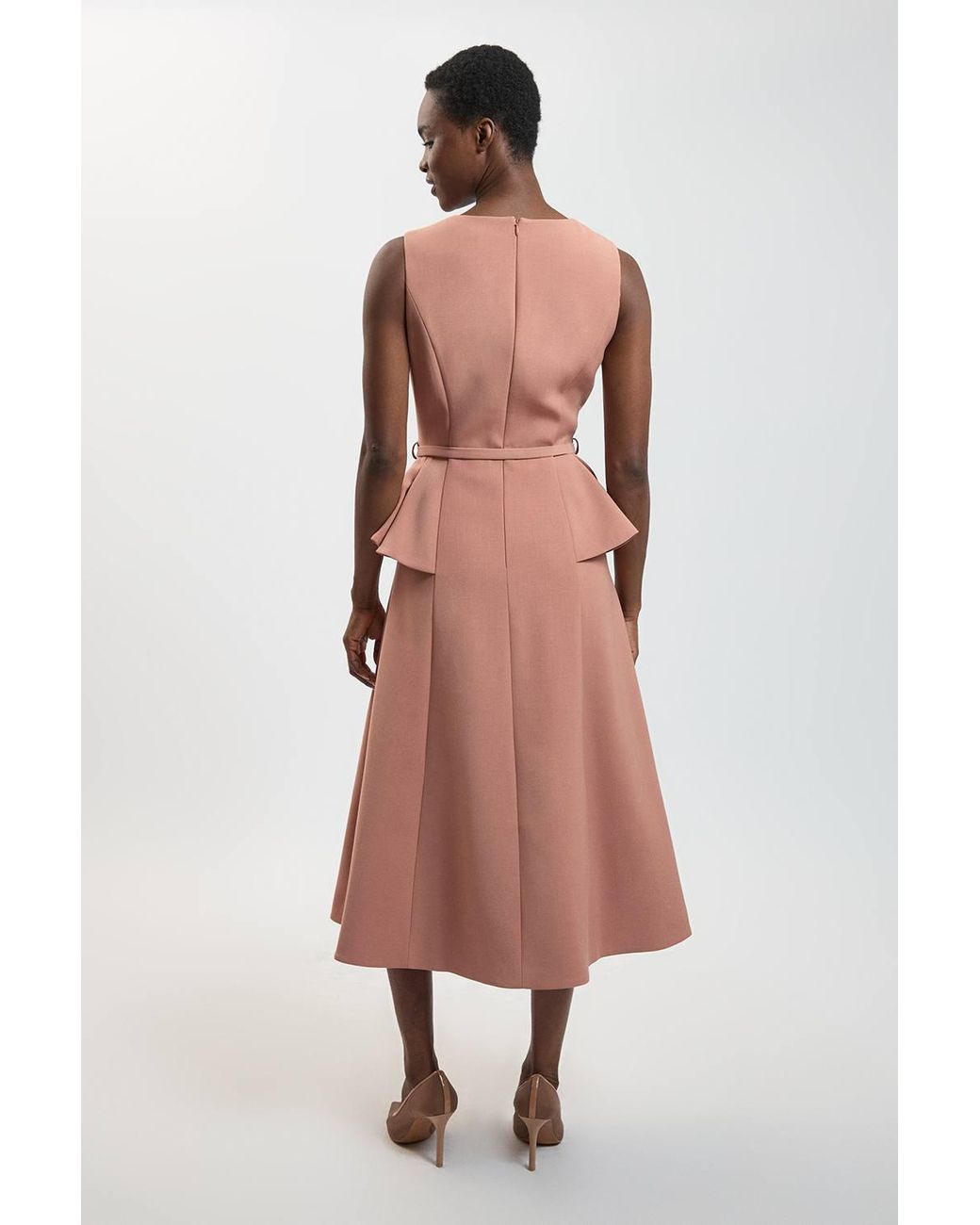 Karen Millen Pink Polished Belted Full Midi Dress