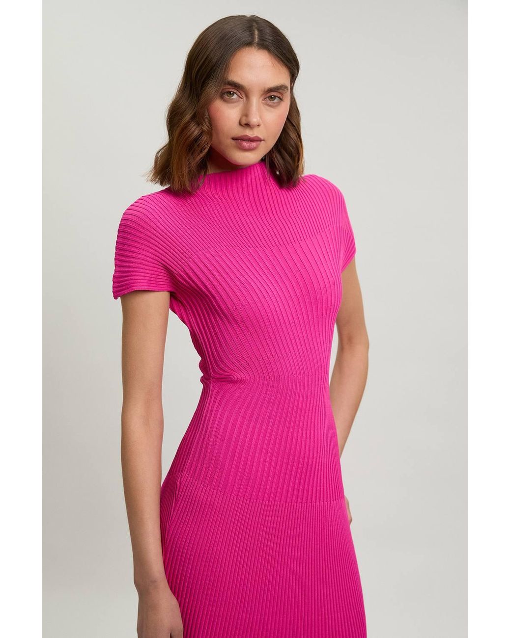 Karen Millen Pink Stitch Detail Knit Midi Dress