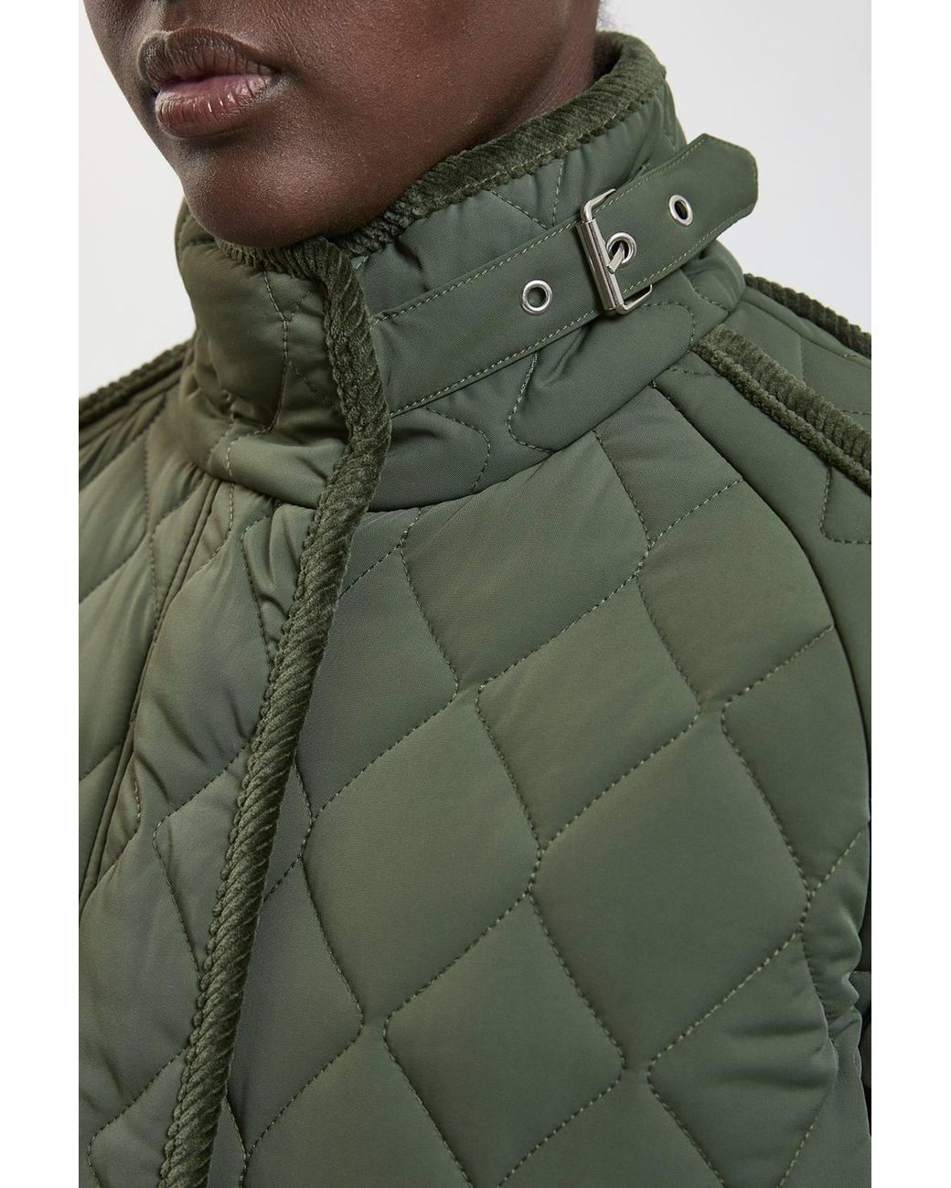 Karen Millen Green Quilted Tipped Detail Short Coat