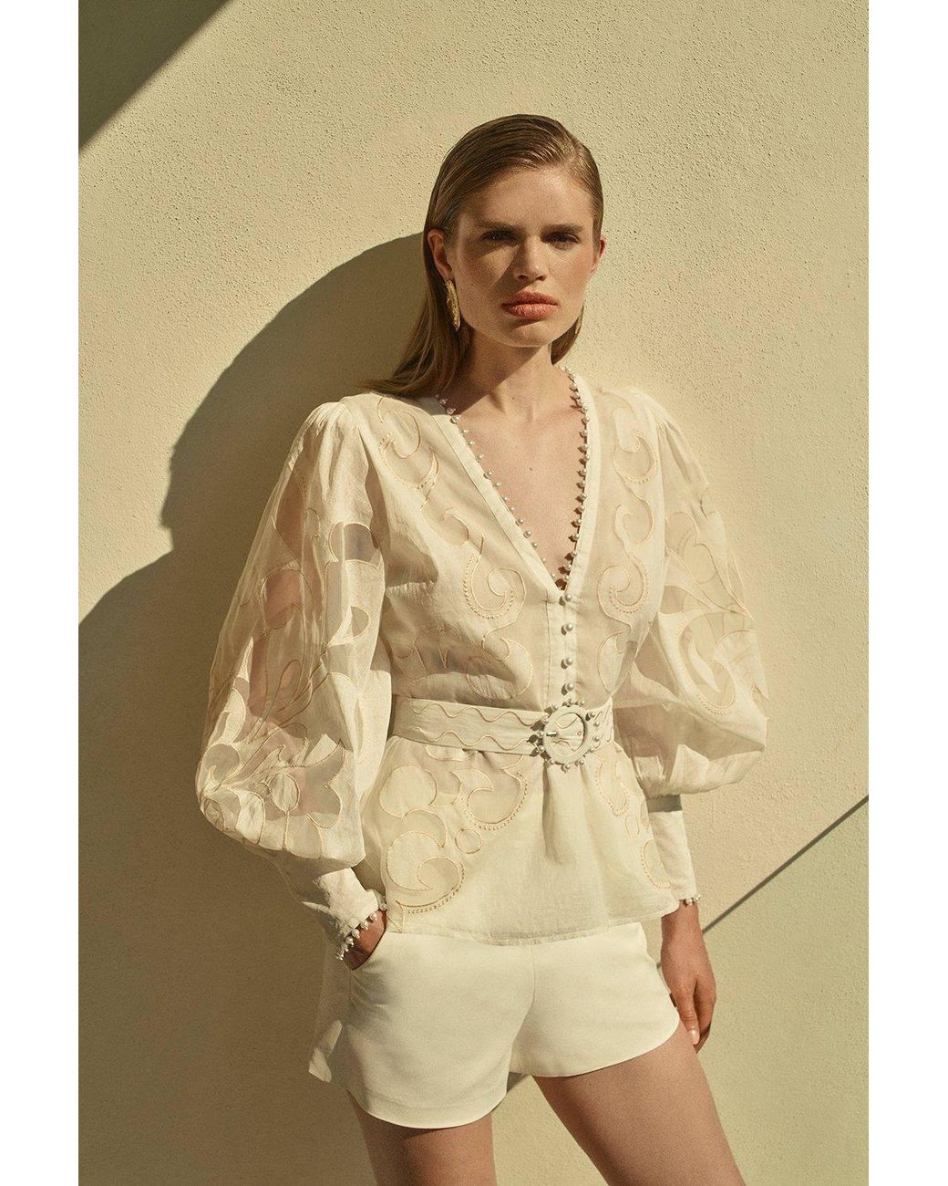 Karen Millen Natural Essential Cotton Techno Woven Shorts