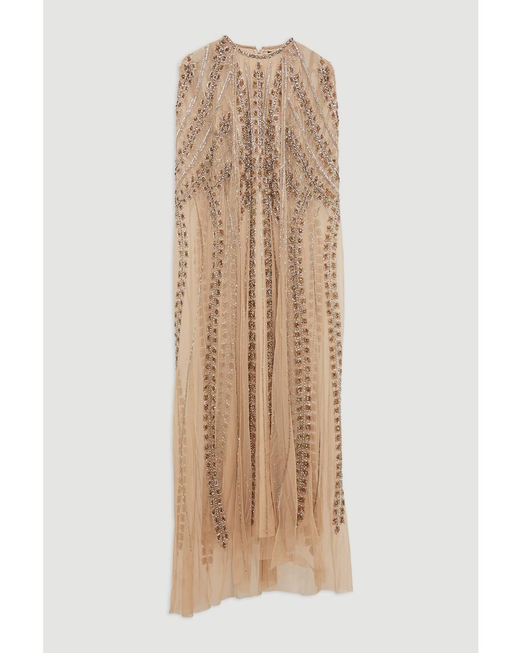 Karen Millen Brown Petite Premium Embellished Cape Maxi Dress