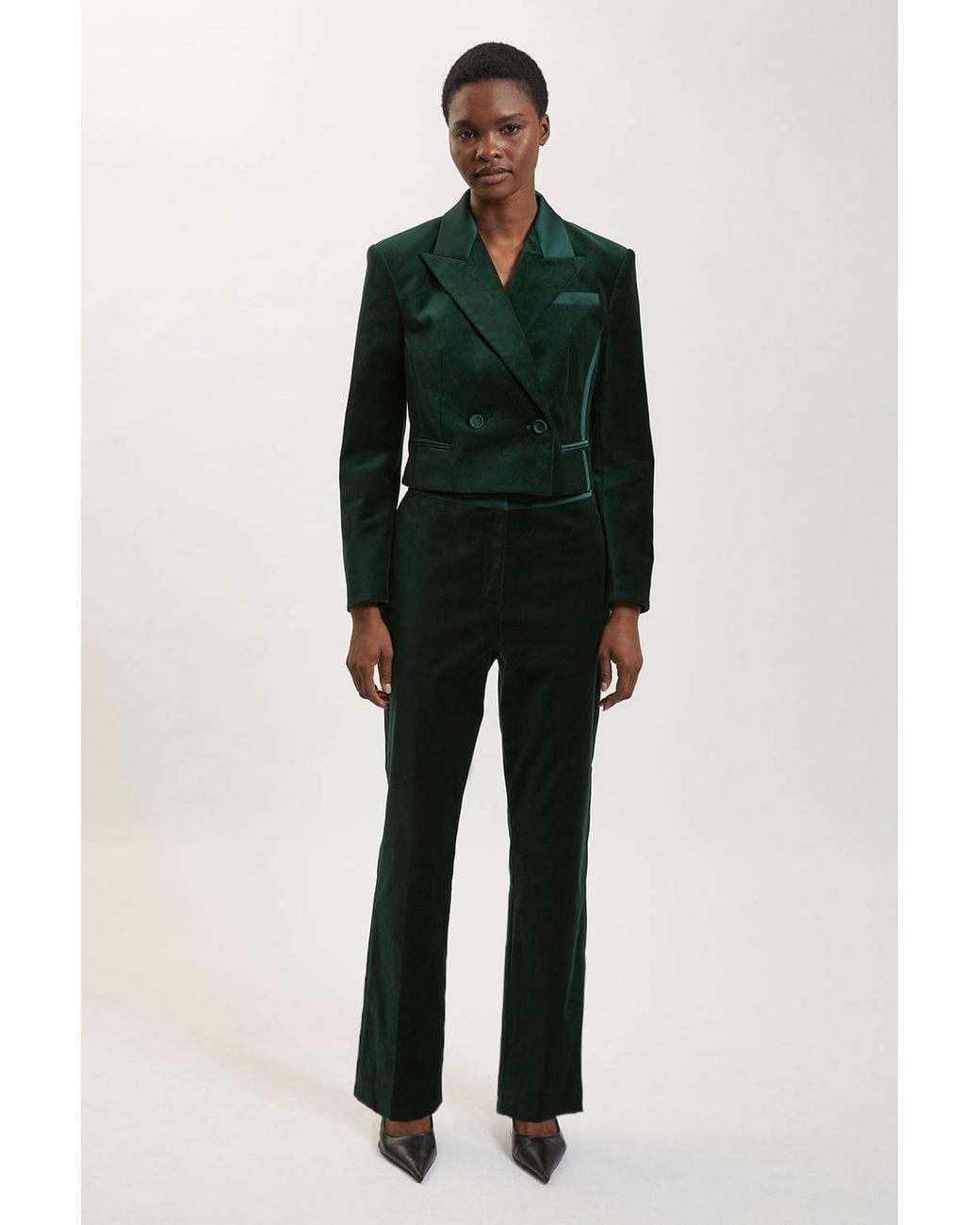 Karen Millen Green Harper's Bazaar Velvet And Satin Mix Slim Leg Trouser