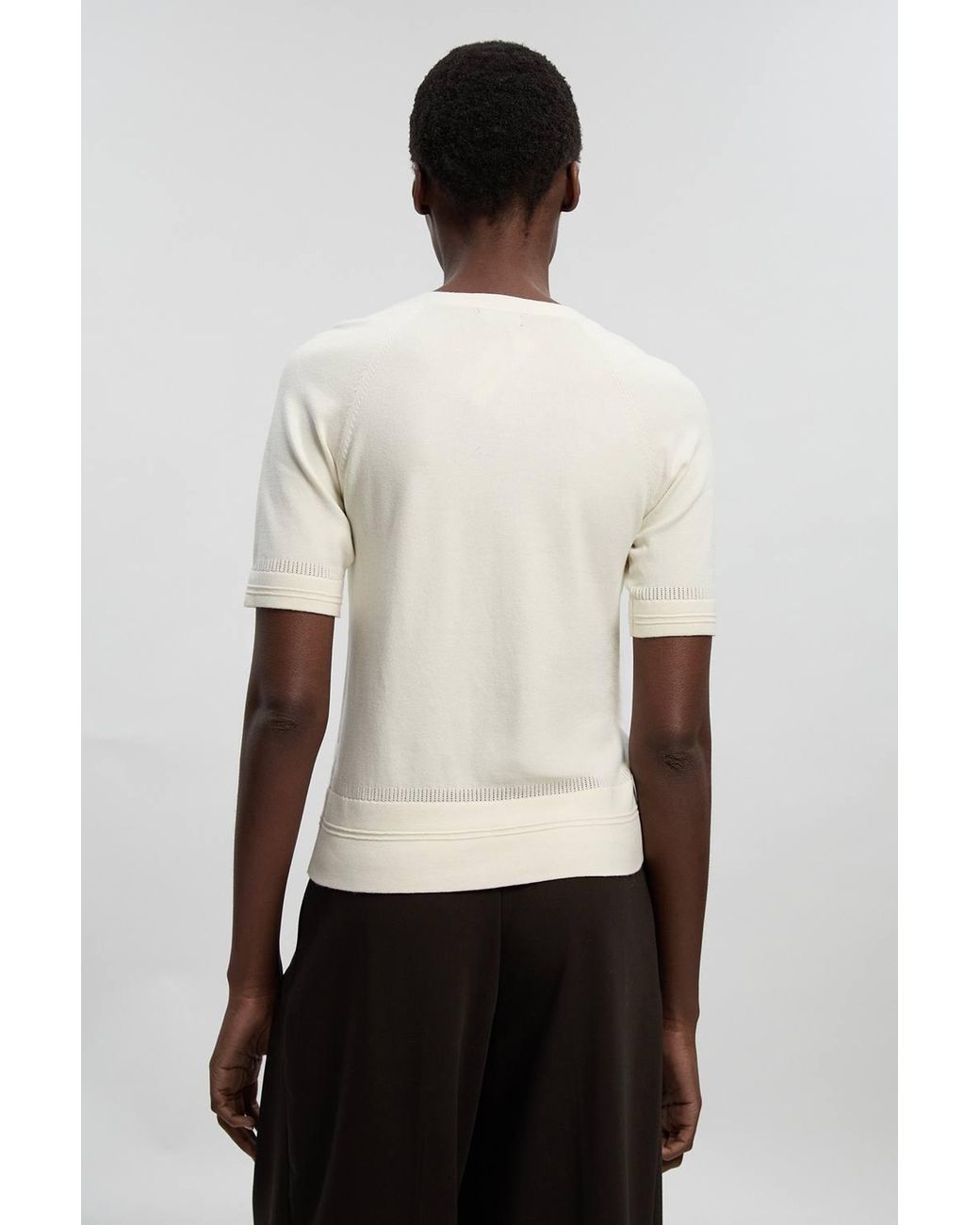Karen Millen White Forever Viscose Blend Square Neck Knitted Short Sleeve Top
