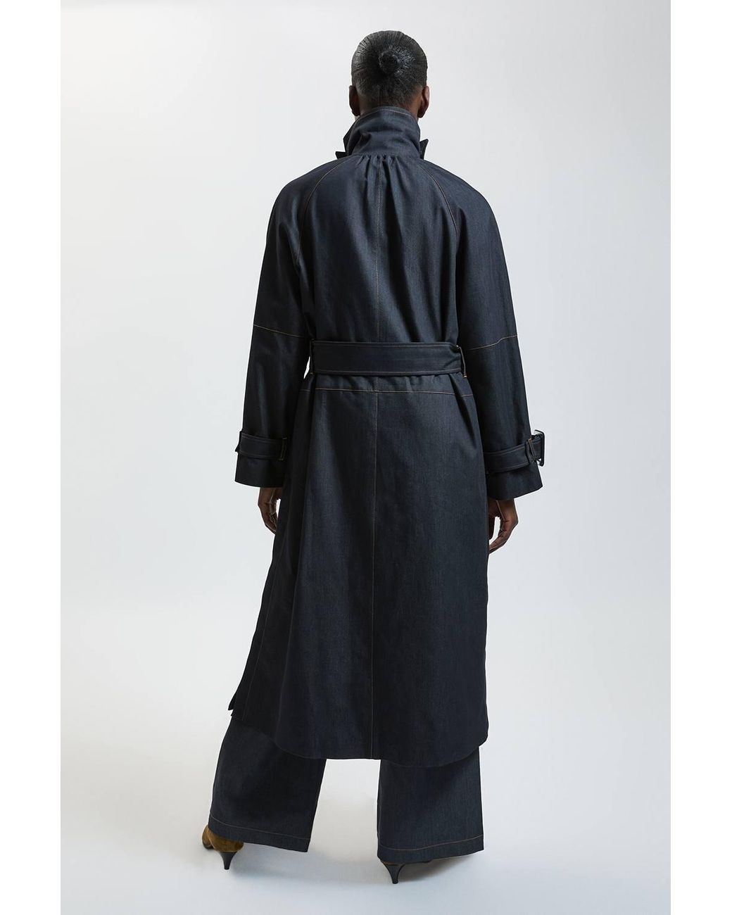 Karen Millen Blue Petite Tailored Denim High Neck Belted Trench Coat